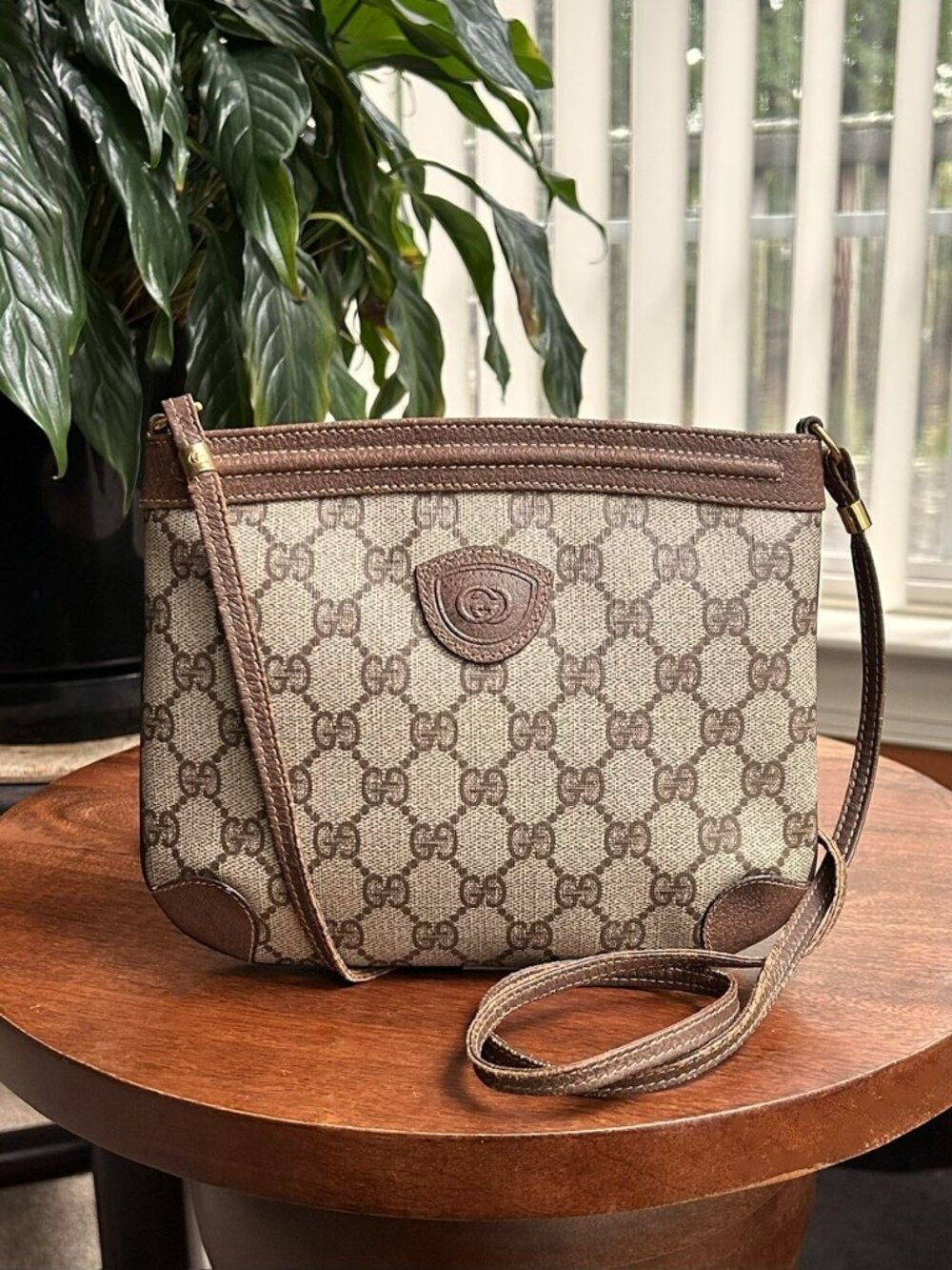 GUCCI GG Supreme Monogram Small Shoulder Bag, Brown